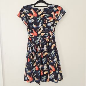 LA Soul Wildlife Woodland Animals Nature Navy Tie Back Dress - Size Small